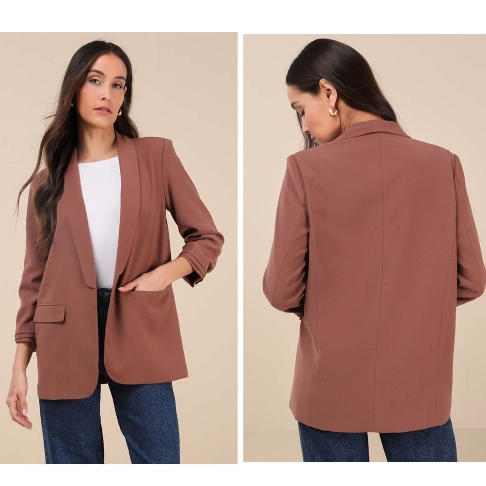 Lulus Superior Aesthetic Brown Three-Quarter Sleeve Ruched Blazer Size Medium